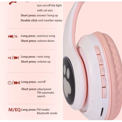 Casti fara fir pentru copii RD B450 Bluetooth design urechi pisica