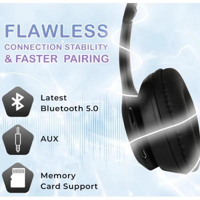 Casti Wireless copii urechi pisica P47M bluetooth handsFree hifi bass stereo LED