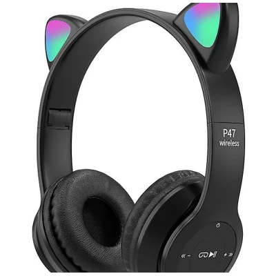 Casti Wireless copii urechi pisica P47M bluetooth handsFree hifi bass stereo LED