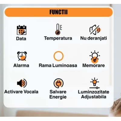 Ceas digital de masa si de perete GH8029 calendar temperatura alarma activare Vocala