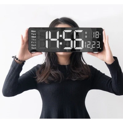 Ceas Digital de Perete RD AB6626 afisaj ALB Functie de Termometru Calendar Temporizator Alarma Dubla