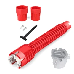 Cheie multifunctionala rosie pentru instalatii sanitare 3 capete interschimbabile