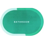 Covoras oval pentru baie model Bathroom absorbant si antiderapant verde 58x40cm