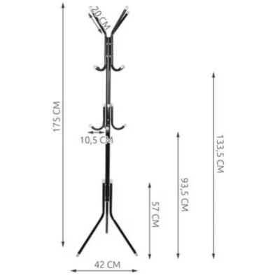 Cuier pentru hol tip pom 3 nivele 12 agatatori metal negru 170 cm negru