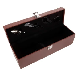 Cutie pentru Vin cu 4 Accesorii Tirbuson taietor capison inel dop metalic PIELE MARO