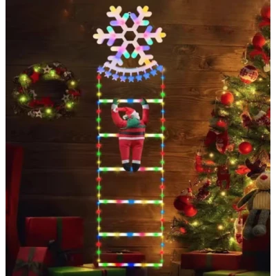 Decoratiune Scara lui Mos Craciun luminoasa Led multicolor 25x160 cu model Fulg de Nea