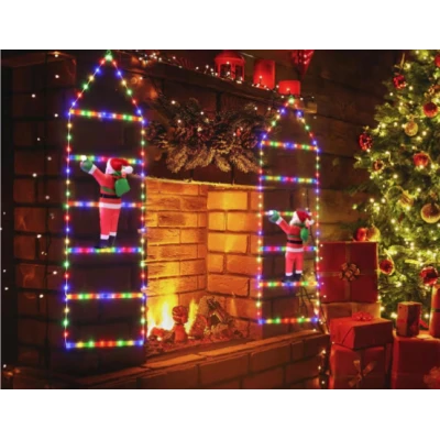 Decoratiune Scara lui Mos Craciun luminoasa Led multicolor 25x160 cu model Fulg de Nea