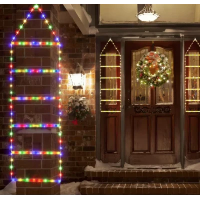 Decoratiune Scara lui Mos Craciun luminoasa Led multicolor 25x160 cu model Fulg de Nea