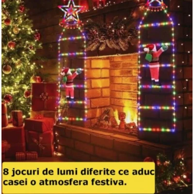 Decoratiune Scara lui Mos Craciun luminoasa Led multicolor 25x160 cu model STELUTA