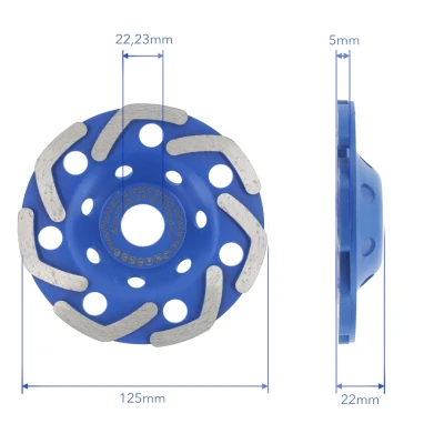 Disc Diamantat ALBASTRU 125 Mm cu segmenti GRI pentru Slefuire Beton Mozaic Suprafete Dure