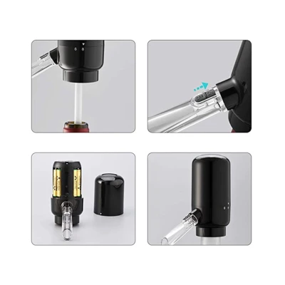 Dispenser si Aerator Electric pentru Sticla de Vin LED Negru