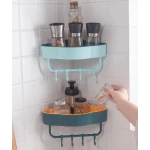 Etajera de colt pentru baie bucatarie cu ventuze sau lipici albastru