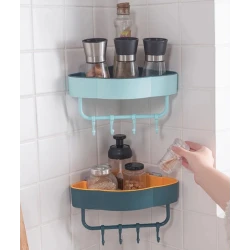 Etajera de colt pentru baie bucatarie cu ventuze sau lipici albastru