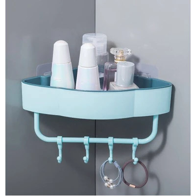 Etajera de colt pentru baie bucatarie cu ventuze sau lipici albastru