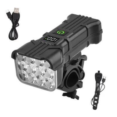 Far LED pentru bicicleta 12 leduri claxon 120 decibeli 5 moduri de iluminare afisaj baterie 4000 lumeni