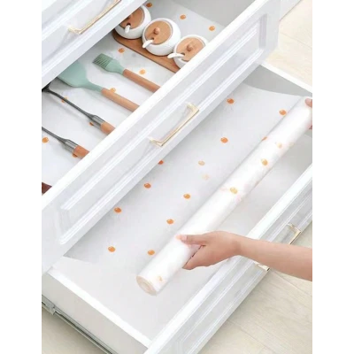 Folie de protectie pentru rafturi 45 x 300cm cu floricele albe