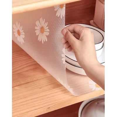 Folie de protectie pentru rafturi 45 x 300cm cu floricele albe