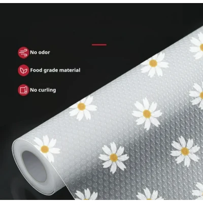 Folie de protectie pentru rafturi 45 x 300cm cu floricele albe