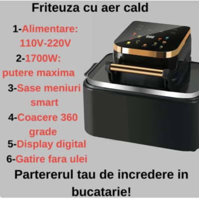 UB Friteuza Airfryer 3in1 capacitate 12L putere 1700W Digital Display Led Fara Ulei Touch Control 11 Programe Timer
