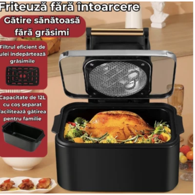 UB Friteuza Airfryer 3in1 capacitate 12L putere 1700W Digital Display Led Fara Ulei Touch Control 11 Programe Timer