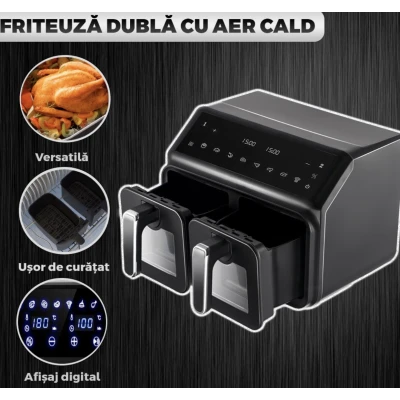 Friteuza Dubla Fara Ulei Air Fryer afisaj digital 10L capacitate