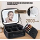 Geanta pentru cosmetice cu oglinda si lumina LED compartiment separat pentru pensule