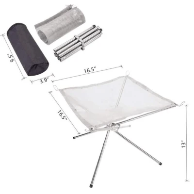 Gratar pliabil pentru camping cu plasa din otel inoxidabil