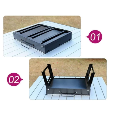Gratar portabil tip valiza pentru gradina camping plaja din metal negru 27cmx35cmx23cm
