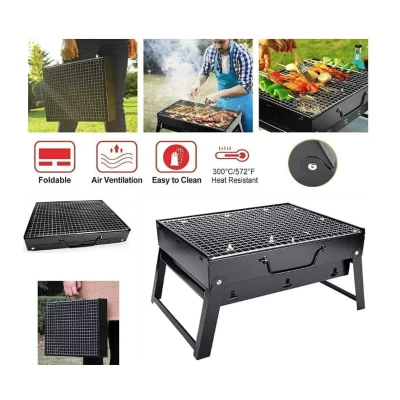Gratar portabil tip valiza pentru gradina camping plaja din metal negru 27cmx35cmx23cm