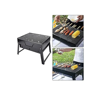 Gratar portabil tip valiza pentru gradina camping plaja din metal negru 27cmx35cmx23cm