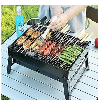 Gratar portabil tip valiza pentru gradina camping plaja din metal negru 27cmx35cmx23cm