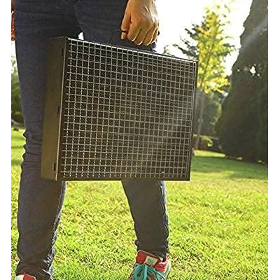 Gratar portabil tip valiza pentru gradina camping plaja din metal negru 27cmx35cmx23cm