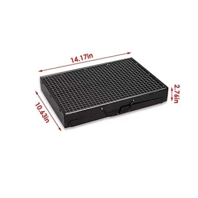 Gratar portabil tip valiza pentru gradina camping plaja din metal negru 27cmx35cmx23cm