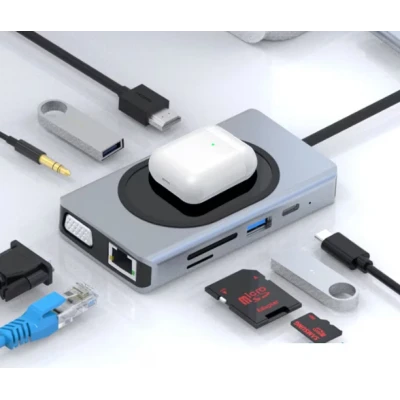 Hub cu 9 porturi diferite Q HU666 si incarcare wireless