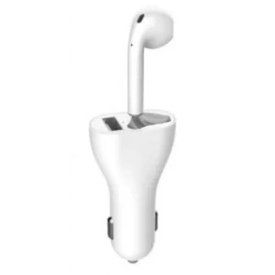 Incarcator auto cu casca wireless inclusa conectare bluetooth Alb