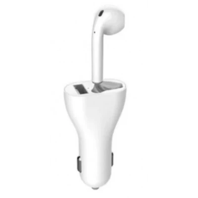 Incarcator auto cu casca wireless inclusa conectare bluetooth Alb