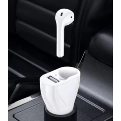 Incarcator auto cu casca wireless inclusa conectare bluetooth Alb