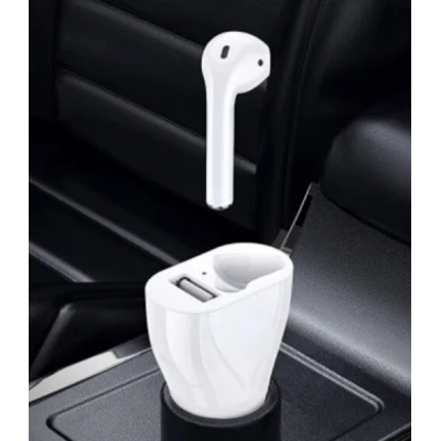 Incarcator auto cu casca wireless inclusa conectare bluetooth Alb