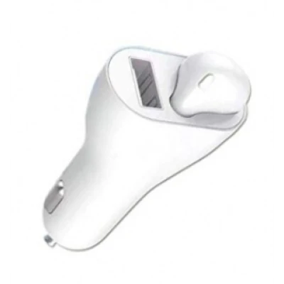 Incarcator auto cu casca wireless inclusa conectare bluetooth Alb