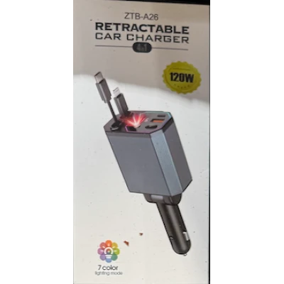 Incarcator auto multifunctional 4 in 1 ZTB A26 cabluri retractabile si iluminare LED