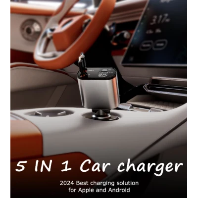 Incarcator auto Super Fast Charge Q9 5 in 1 de 120W 2 Cabluri