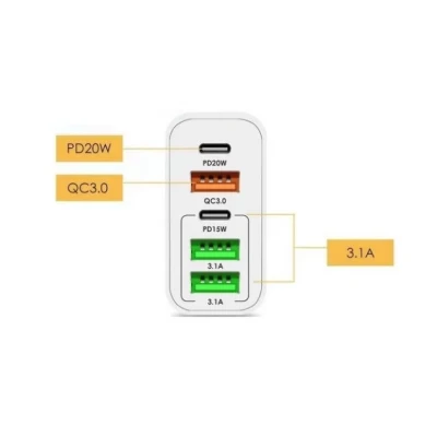 Incarcator priza 65W cu 3 porturi USB 2 porturi PD/Type C incarcare rapida