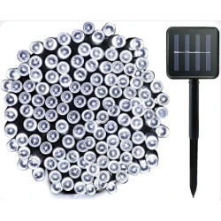 UB Instalatie Craciun Solara ALB RECE 500 Led 50 metri 7 jocuri lumini si telecomanda