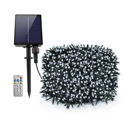UB Instalatie Craciun Solara ALB RECE 500 Led 50 metri 7 jocuri lumini si telecomanda