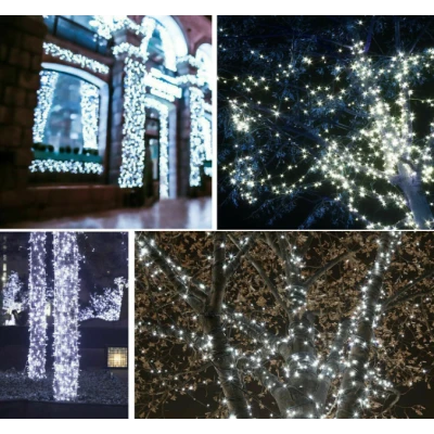 UB Instalatie Craciun Solara ALB RECE 500 Led 50 metri 7 jocuri lumini si telecomanda