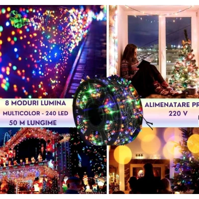 Instalatie multicolora 100m tip rola cu 480 LED 8 efecte de iluminare