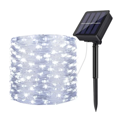 Instalatie solara 30 metri cu 300 LED fir CUPRU telecomanda ALB RECE 1500 21