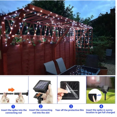 Instalatie solara 30 metri cu 300 LED fir CUPRU telecomanda ALB RECE 1500 21