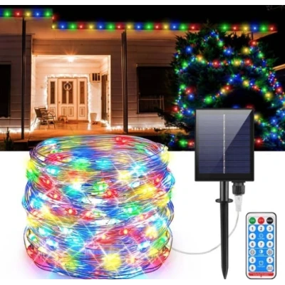 Instalatie solara 30 metri cu 300 LED fir CUPRU telecomanda MULTICOLOR 1500 21