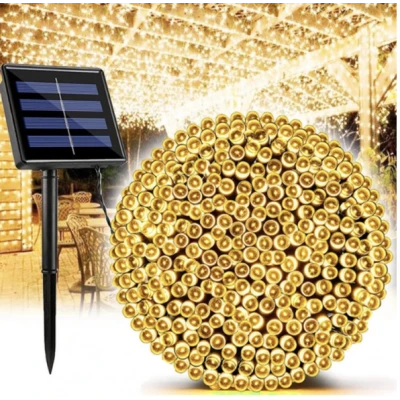 Instalatie solara 500 LED de 50 metri cu telecomanda pentru exterior ALB CALD HS